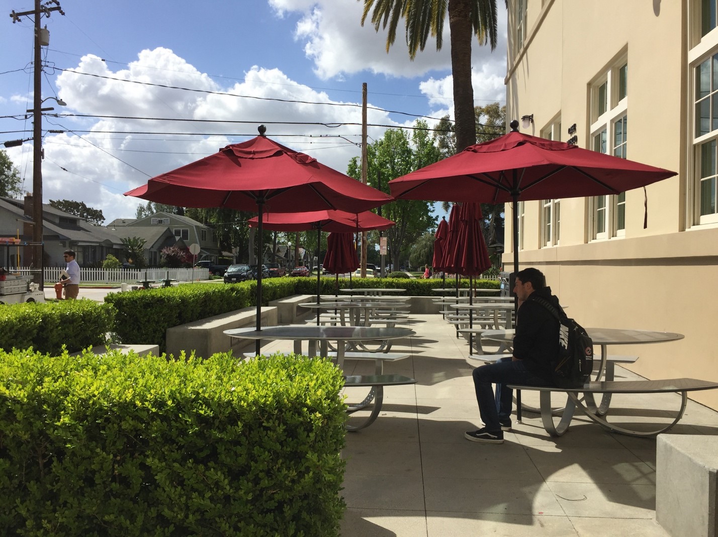 Student sitting on bench.