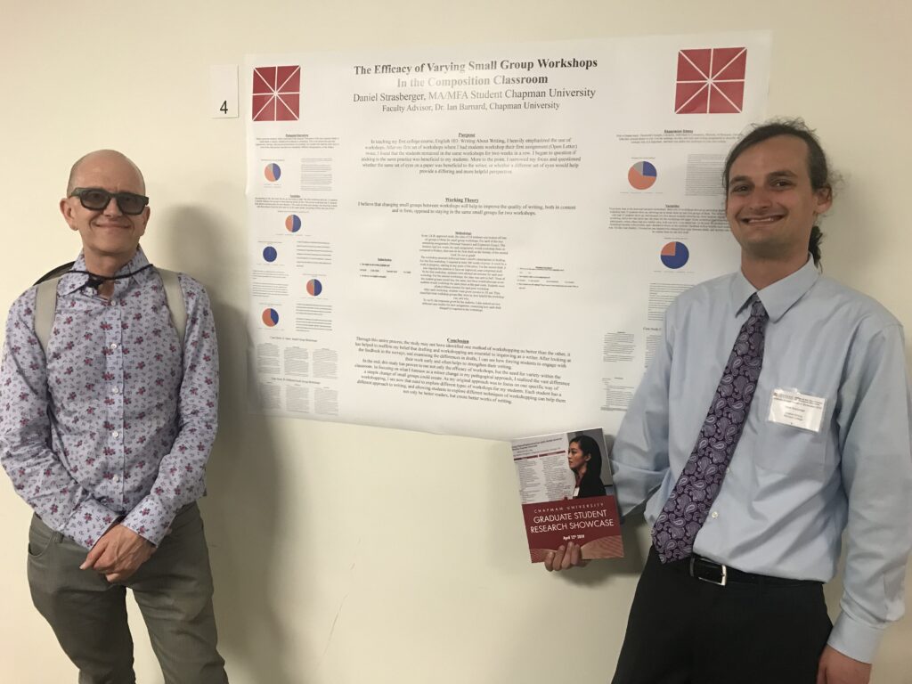 Dr. Ian Barnard and MA/MFA Student Daniel Strasberger at Chapman University's Graduate Student Research Showcase