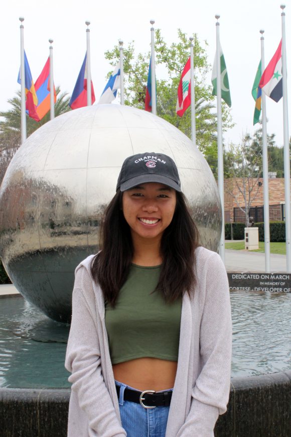 Kaitlyn Raymundo '19 by the Global Citizens Plaza.