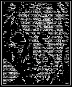 Ted Nelson portrait made out of text and words