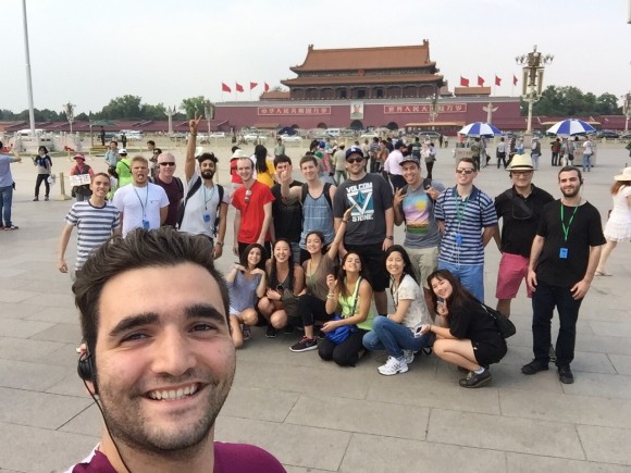 students posing in China