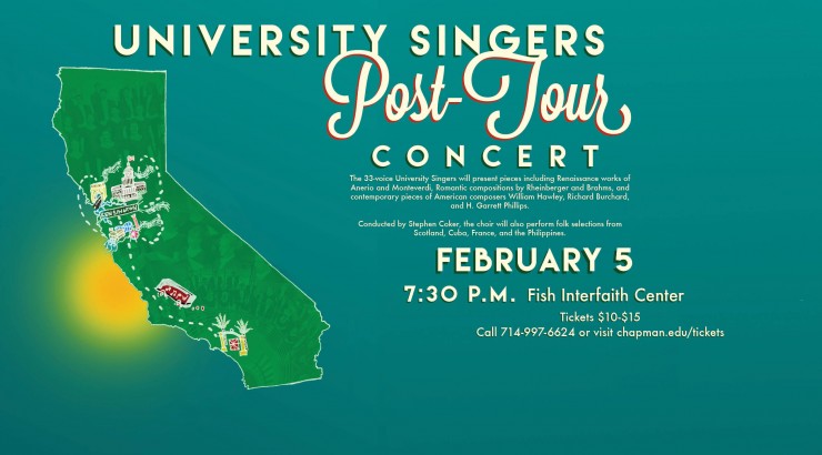 Flyer for University Singers Post Tour Concert.
