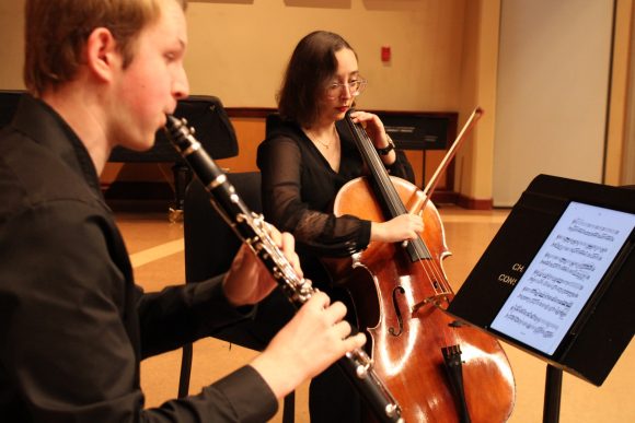 Kelly playing in a chamber group at Chapman 