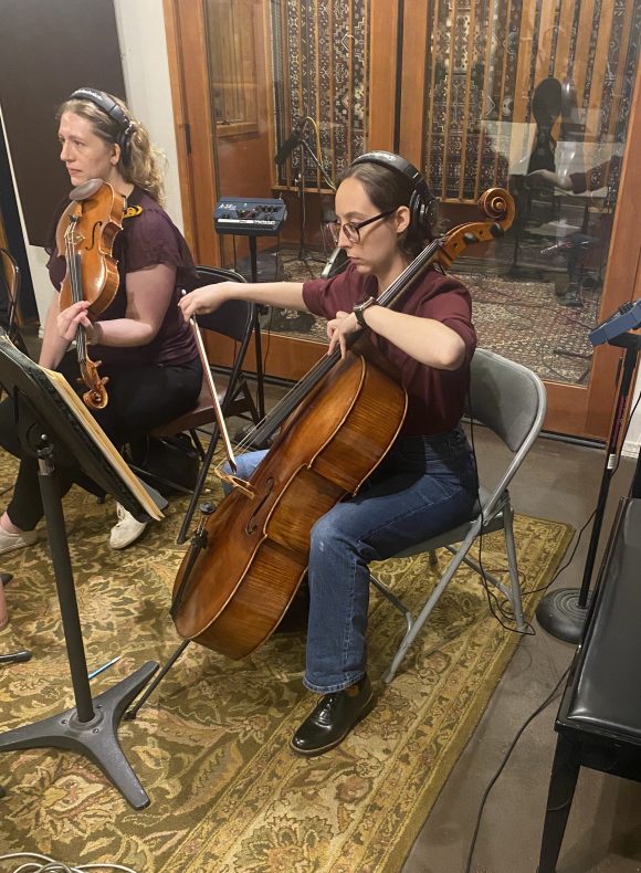 One of Kelly's gigs in a recording studio