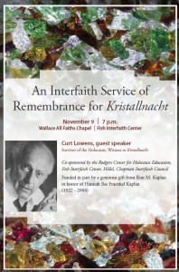 Poster for An Interfaith Service of Remembrance for Kristallnacht