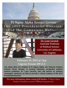 Flyer for Pi Sigma Alpha Lecture