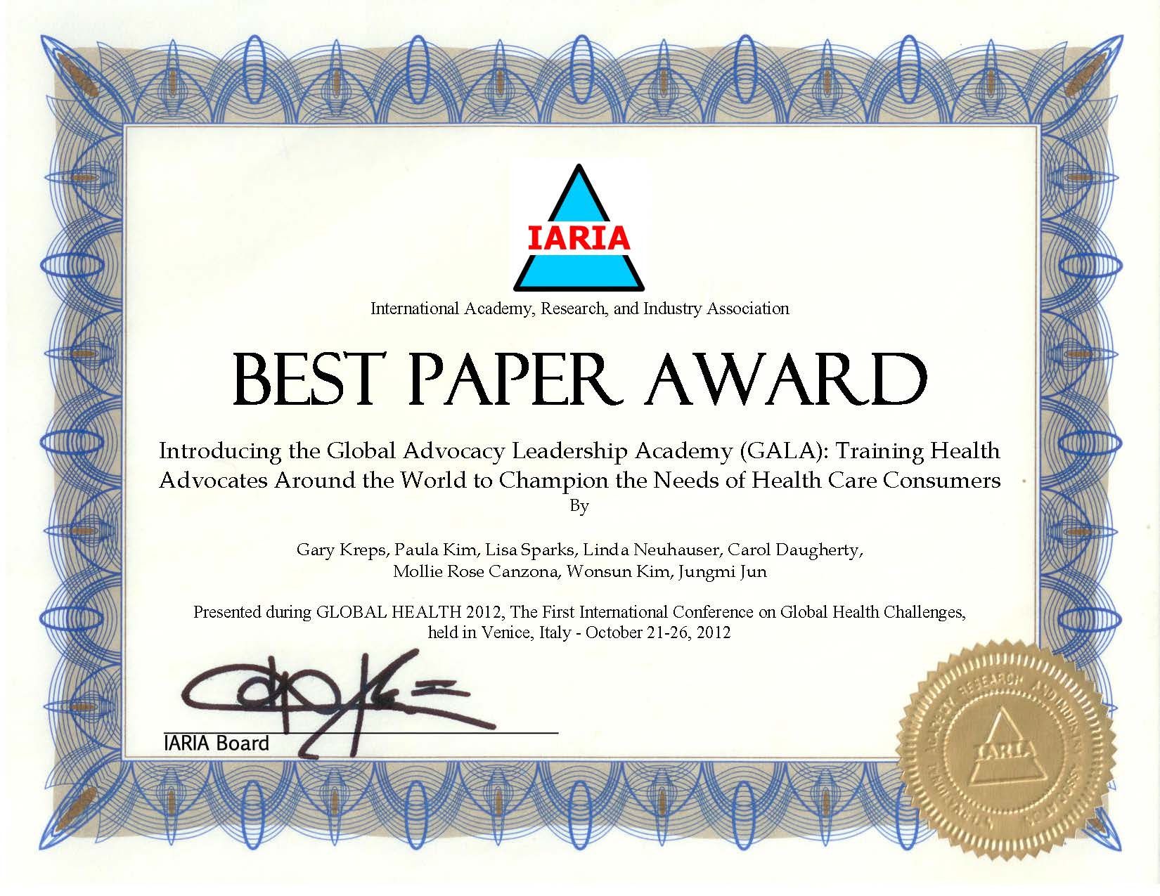 Global Health 2012 Best Paper Award The Voice of Wilkinson