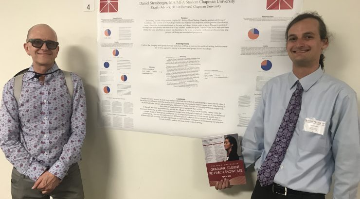 Dr. Ian Barnard and MA/MFA Student Daniel Strasberger at Chapman University's Graduate Student Research Showcase