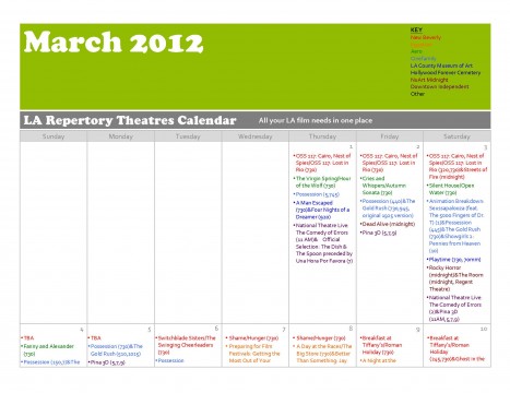 LA Repertory Theatres Screening Calendar March 2012