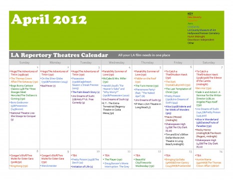 LA Repertory Theatres Screening Calendar for April 2012