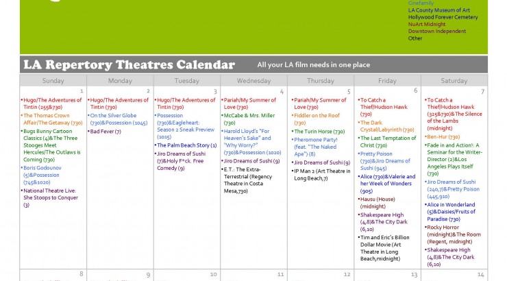 LA Repertory Theatres Screening Calendar for April 2012