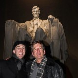 Prof. Weitzner and Chapman News anchor pose with Lincoln
