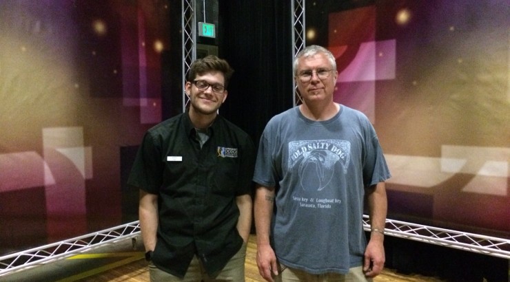 Stage manager Pete Vander Pluym and student employee on the Television Stage at Dodge College