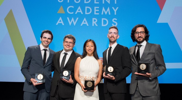 The Academy of Motion Picture Arts and Sciences presented its 42nd Annual Student Academy Awards® on Thursday, September 17, in Beverly Hills. Gold Medal winners (left to right): Alternative film winner Daniel Drummond, Documentary film winner Alexandre Peralta, Animated film winner Alyce Tzue, Narrative film winner Henry Hughes and Foreign film winner Ilker Catak.