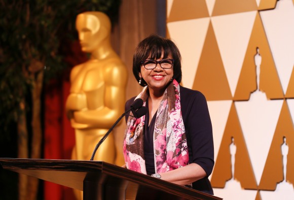 Academy of Motion Picture Arts and Sciences president Cheryl Boone Isaacs speaks at the 86th Academy Awards Foreign Language Nominee Reception at Ray's and Stark Bar on the LACMA Campus in Los Angeles, February 28, 2014. REUTERS/Danny Moloshok (UNITED STATES - Tags: ENTERTAINMENT) - RTR3FUM7