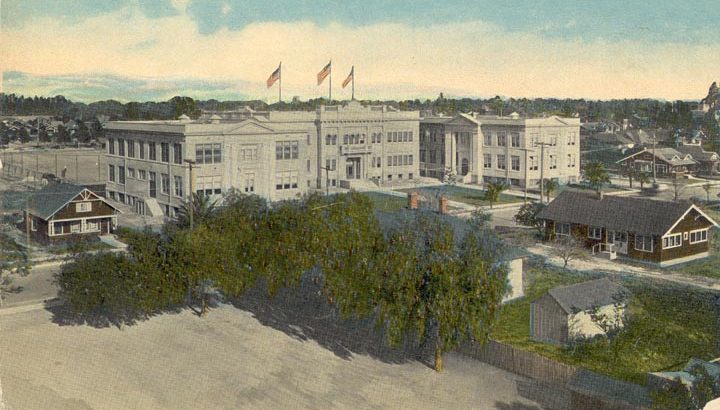 Orange Union High School color postcard, 1920