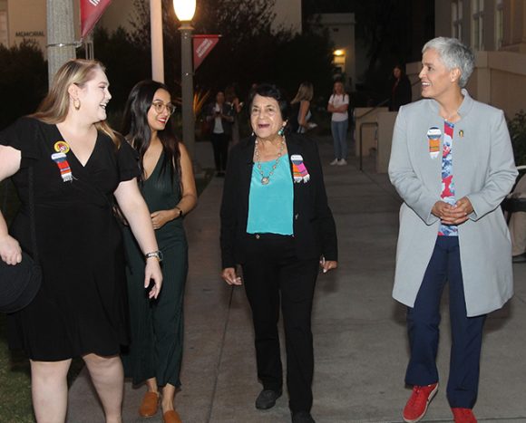 Betty Valencia with Attallah College students and Dolores Huerta