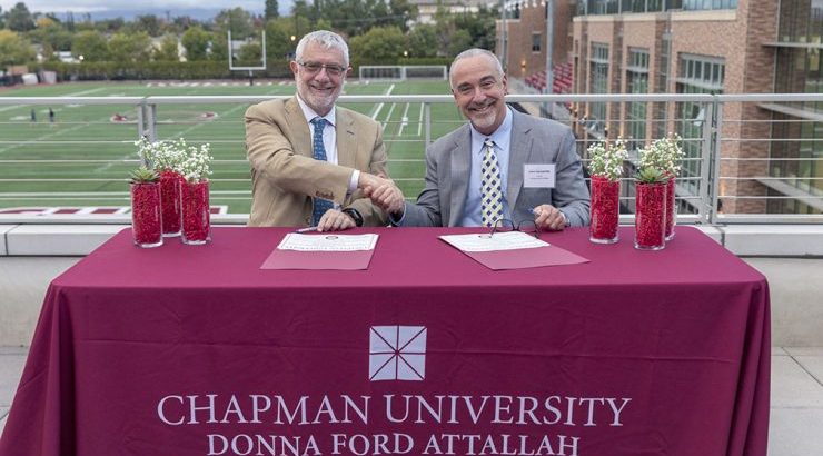 Chapman President Daniele Struppa and Santiago Canyon College President John Hernandez signing C-TAG for Future Educators agreement