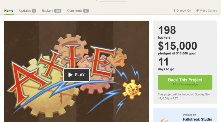 Screen shot of Axle's Kickstarter page.