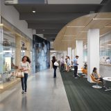 Rendering of the Center for Science and Technology 1st floor lobby.