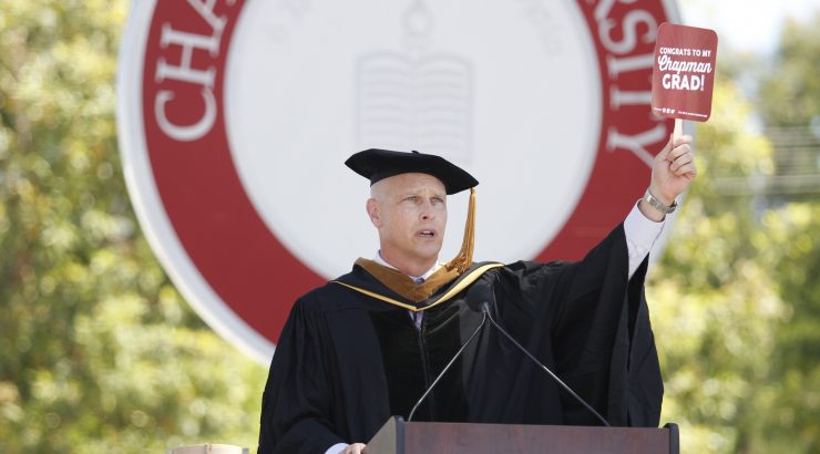 Paul Cook delivers keynote address at Schmid College 2017 Commencement ceremony.