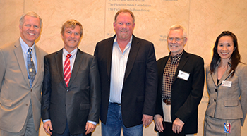 (From the left) Dean Tom Campbell, Leigh Steinberg, Eric Roeder, Judd Funk, and Karman Hsu