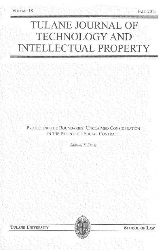 Tulane Journal of Technology and Intellectual Property book cover