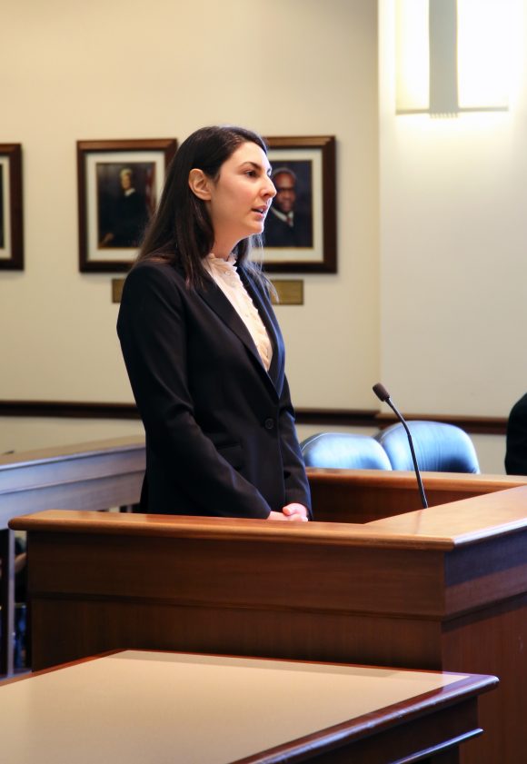Student at court podium