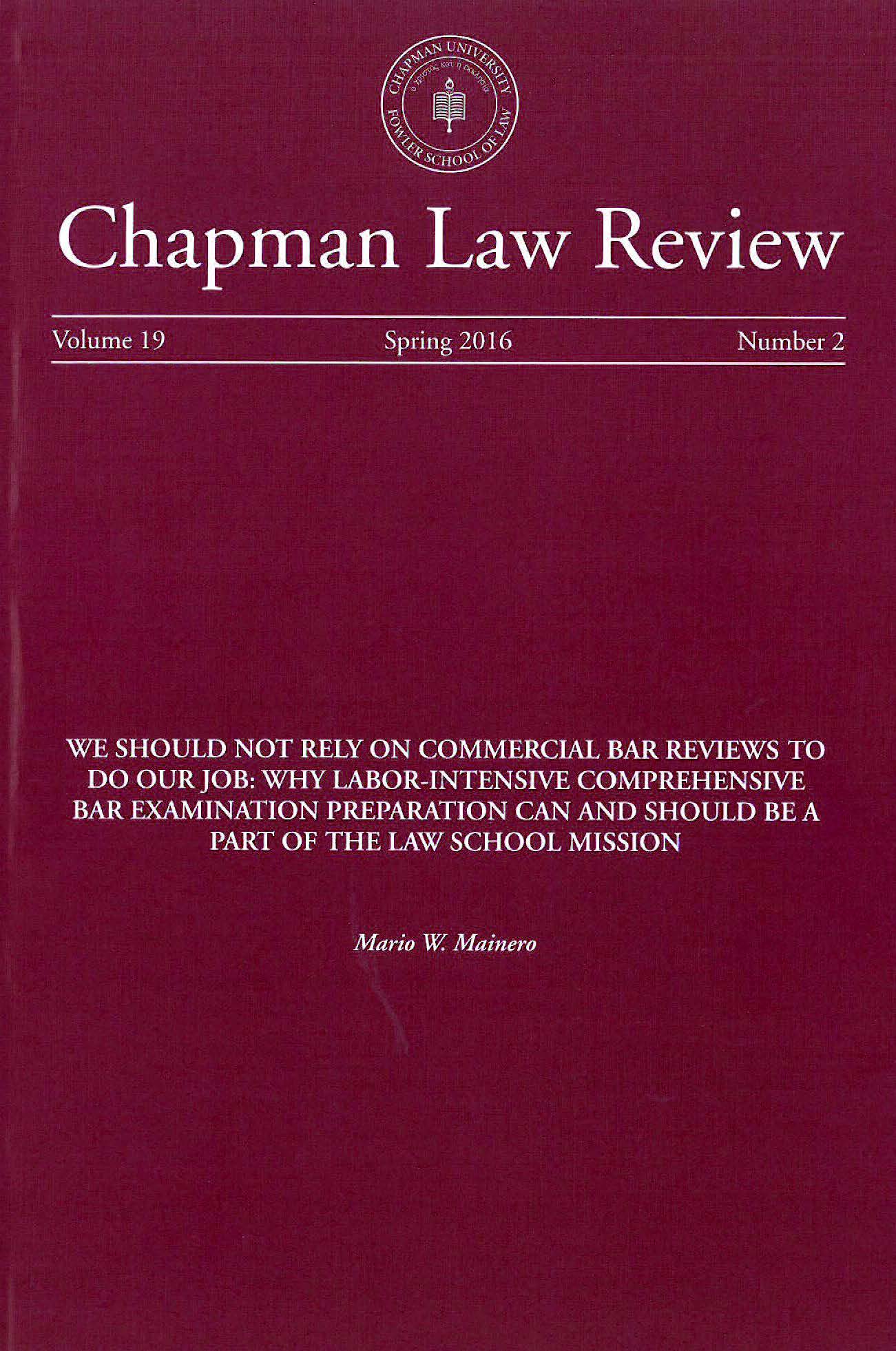Fowler Law Professor and Director of Bar Services Published in Chapman ...