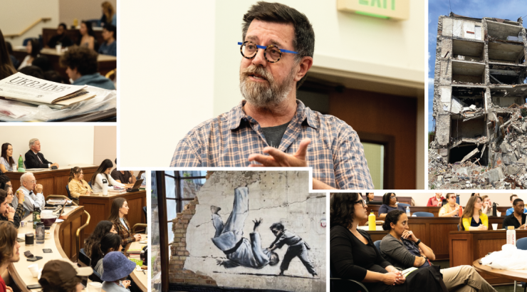A collage of images from Prof. John Hall's recent presentation to staff, students and faculty on his trip to Ukraine.