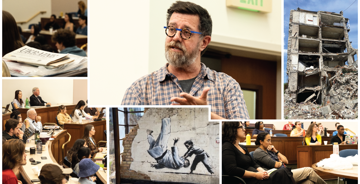 A collage of images from Prof. John Hall's recent presentation to staff, students and faculty on his trip to Ukraine.