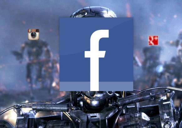Facebook logo on a robot's face
