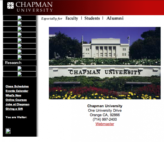 Screen shot of the Chapman website from 2000