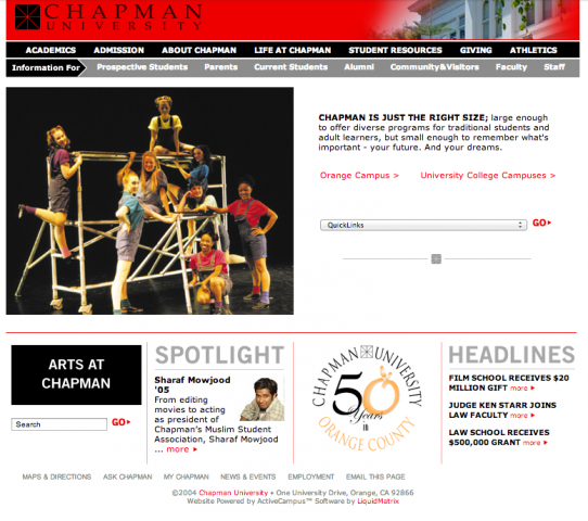 Screen shot of the Chapman website from 2005
