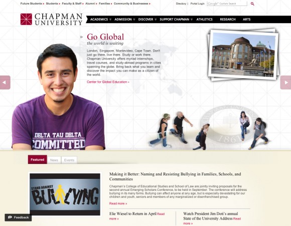 Screen shot of the Chapman website