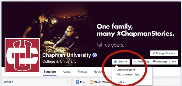 Screen shot of the Chapman FaceBook page