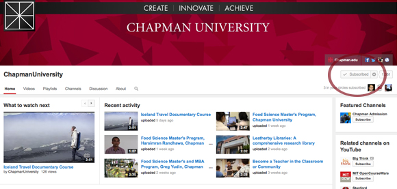 Screen shot of Chapman's YouTube channel account
