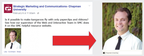 Screen shot of a Strategic Marketing and Communications- Chapman University Facebook post about the SMC supervisor