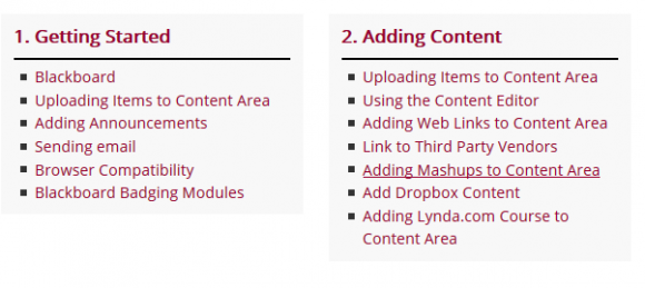Example categories from site