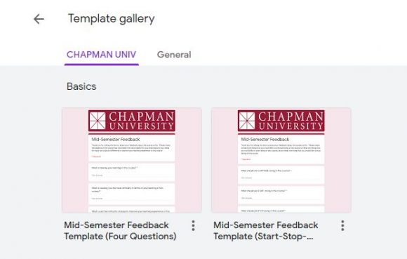 CHAPMAN UNIV template gallery in Google Forms