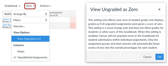 view ungraded as 0 message