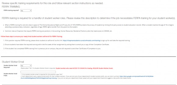 Indicating that FERPA training and a student worker email are needed