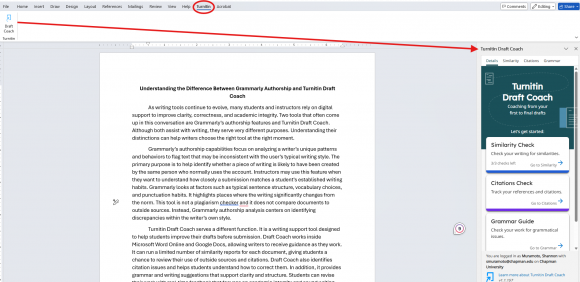 Screen Shot of Turnitin in Microsoft Word