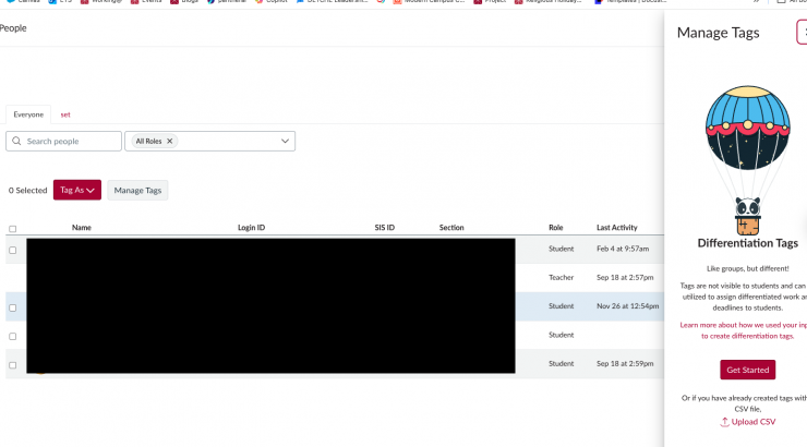 differentiation tags pop up window in Canvas