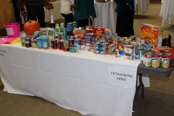 Table with lots of donated foods.