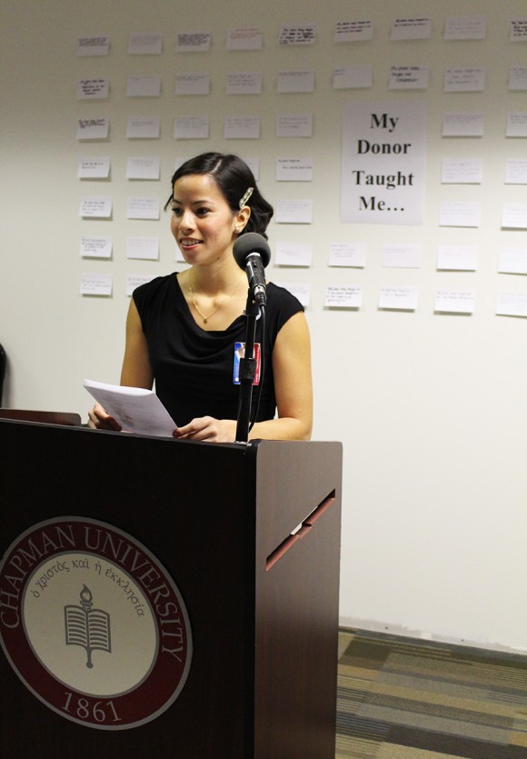 Student speaking at Donor Memorial Ceremony
