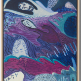 stylized image of people floating in purple and blue waves. Only their heads are visible.