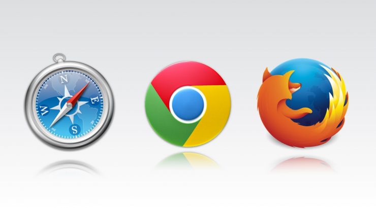 Safari, Chrome, and Firefox browser icons displayed next to each other.