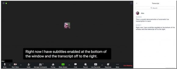 Screenshot of a meeting window displaying live captioning from the meeting host.