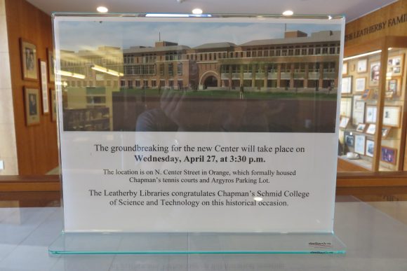 Sign about groundbreaking event.